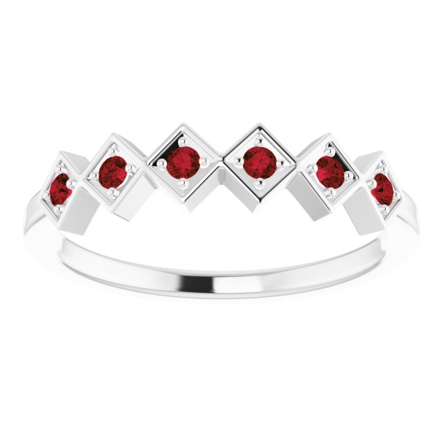 14K Gold Round Natural Mozambique Garnet Stackable Ring – 1.75mm Stones - White Gold - view 8