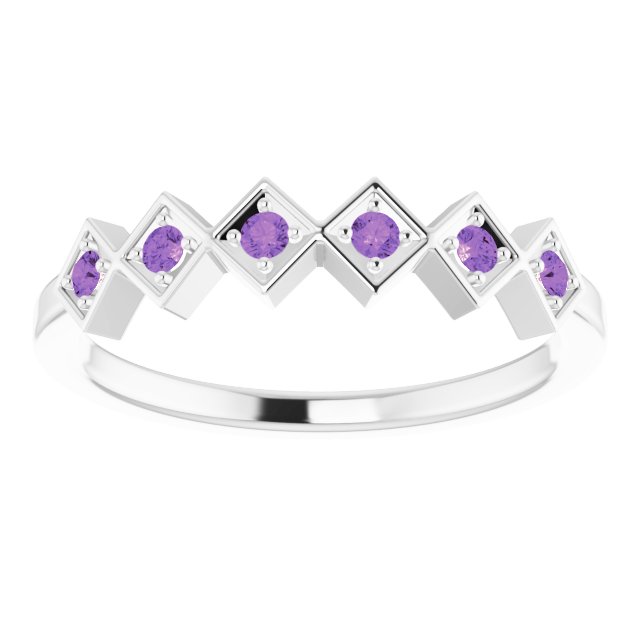 Platinum Round Natural Amethyst Stackable Ring – 1.75mm Stones - view 8