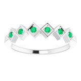 14K Gold Round Lab-Grown Emerald Stackable Ring - White Gold - view 8