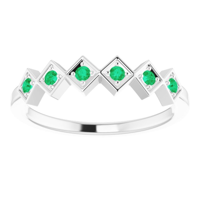 Platinum Round Lab-Grown Emerald Stackable Ring - view 8