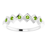 14K Gold Round Natural Peridot Stackable Ring – 1.75mm Stones - White Gold - view 8