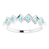 Platinum Round Natural Blue Zircon Stackable Ring - view 8