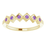 14K Gold Round Natural Amethyst Stackable Ring – 1.75mm Stones - Yellow Gold - view 8