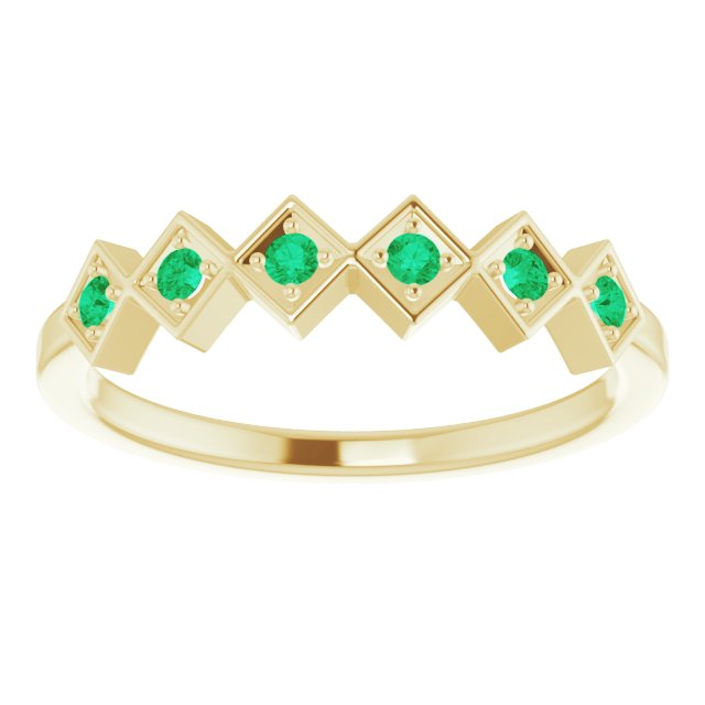 14K Gold Round Lab-Grown Emerald Stackable Ring - Yellow Gold - view 8
