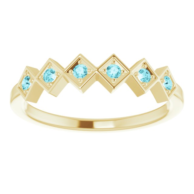 14K Gold Round Natural Blue Zircon Stackable Ring - Yellow Gold - view 8