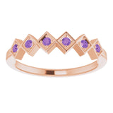 14K Gold Round Natural Amethyst Stackable Ring – 1.75mm Stones - Rose Gold - view 8