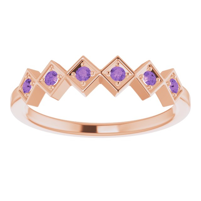 14K Gold Round Natural Amethyst Stackable Ring – 1.75mm Stones - Rose Gold - view 8
