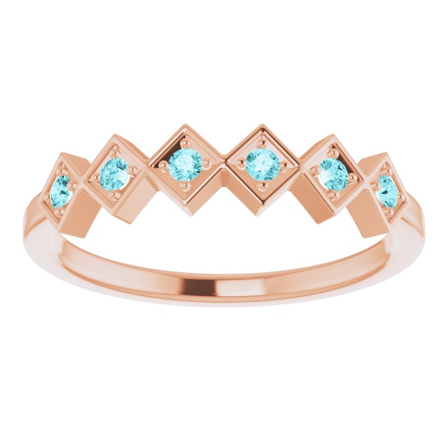 14K Gold Round Natural Blue Zircon Stackable Ring - Rose Gold - view 8