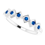 14K Gold Round Natural Blue Sapphire Stackable Ring – 1.75mm Stones - White Gold - view 10