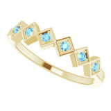 14K Gold Round Natural Aquamarine Stackable Ring – 1.75mm Stones - Yellow Gold - view 10
