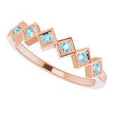 14K Gold Round Natural Aquamarine Stackable Ring – 1.75mm Stones - Rose Gold - view 10