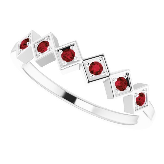 14K Gold Round Natural Mozambique Garnet Stackable Ring – 1.75mm Stones - White Gold - view 10