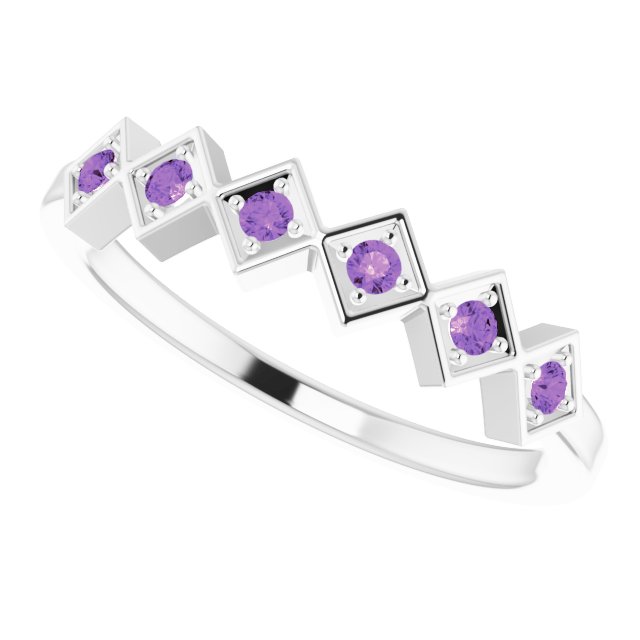 14K Gold Round Natural Amethyst Stackable Ring – 1.75mm Stones - White Gold - view 10