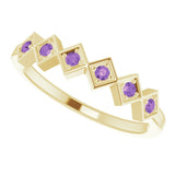 14K Gold Round Natural Amethyst Stackable Ring – 1.75mm Stones - Yellow Gold - view 10