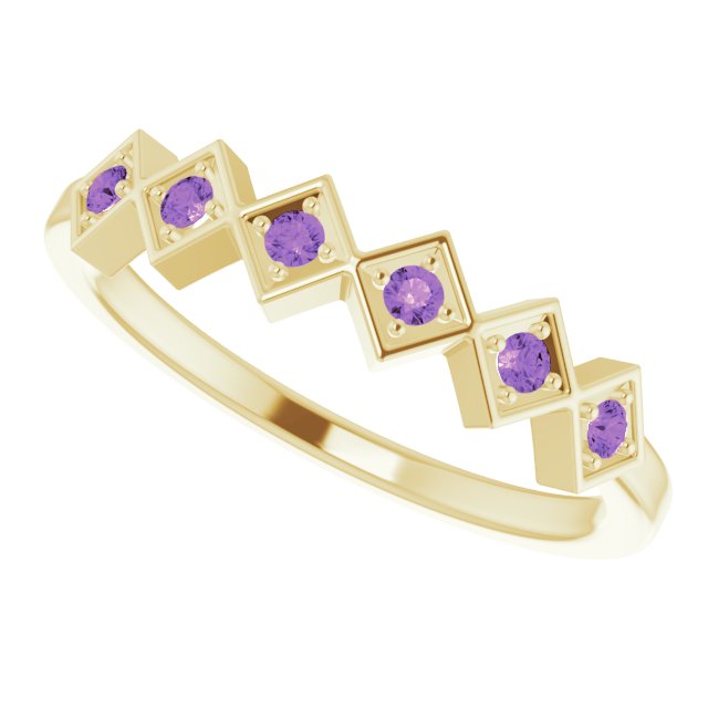 14K Gold Round Natural Amethyst Stackable Ring – 1.75mm Stones - Yellow Gold - view 10