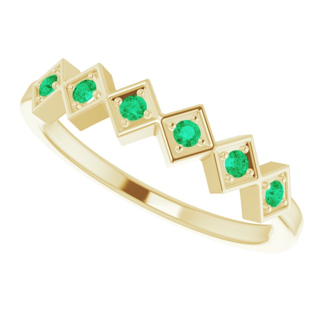 14K Gold Round Lab-Grown Emerald Stackable Ring - Yellow Gold - view 10