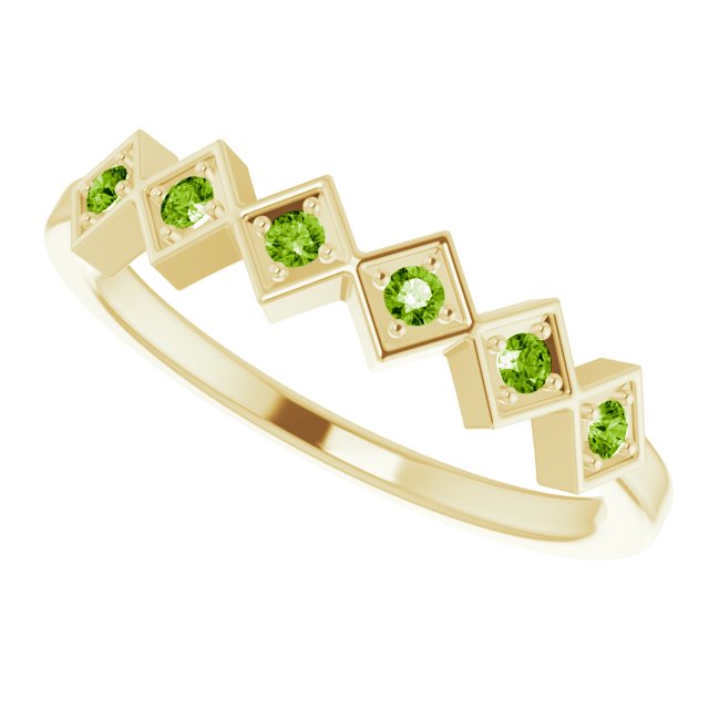 14K Gold Round Natural Peridot Stackable Ring – 1.75mm Stones - Yellow Gold - view 10