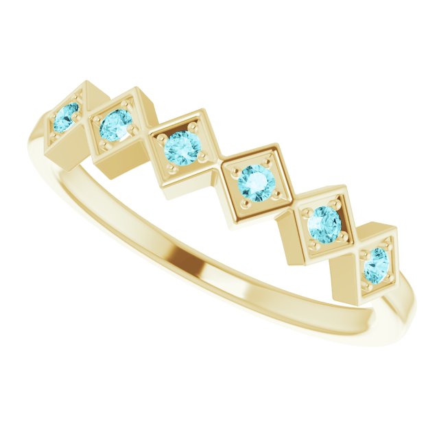 14K Gold Round Natural Blue Zircon Stackable Ring - Yellow Gold - view 10
