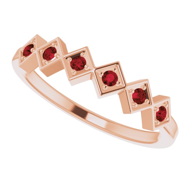 14K Gold Round Natural Mozambique Garnet Stackable Ring – 1.75mm Stones - Rose Gold - view 10