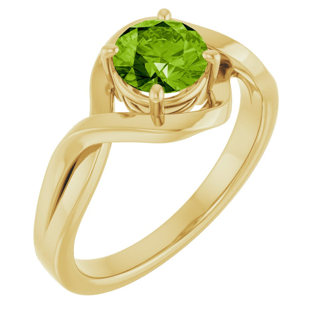 14K Gold Round Natural Peridot Infinity-Inspired Ring - Yellow Gold