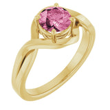 14K Gold Round Natural Pink Tourmaline Infinity-Inspired Ring - Yellow Gold