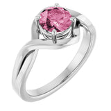 14K Gold Round Natural Pink Tourmaline Infinity-Inspired Ring - White Gold