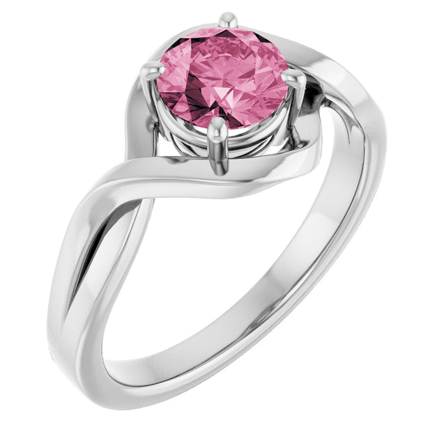 14K Gold Round Natural Pink Tourmaline Infinity-Inspired Ring - White Gold