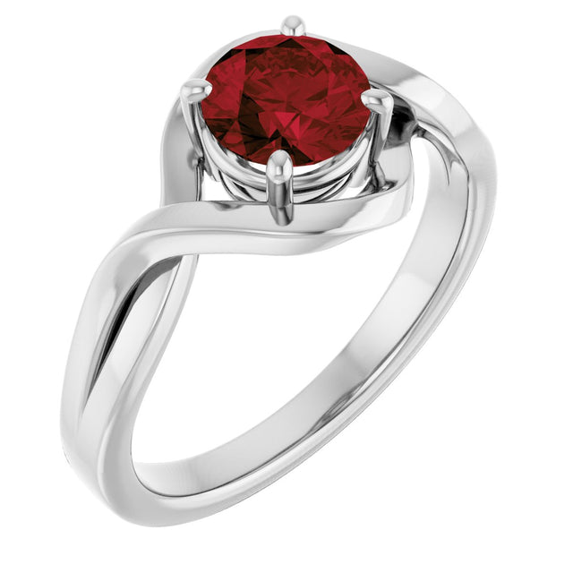 14K Gold Round Natural Mozambique Garnet Infinity-Inspired Ring - White Gold