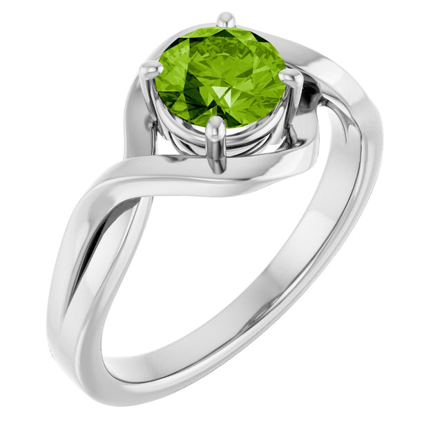 14K Gold Round Natural Peridot Infinity-Inspired Ring - White Gold