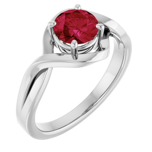 14K Gold Round Lab-Grown Ruby Infinity-Inspired Ring - White Gold