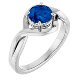 14K Gold Round Lab-Grown Blue Sapphire Infinity-Inspired Ring - White Gold