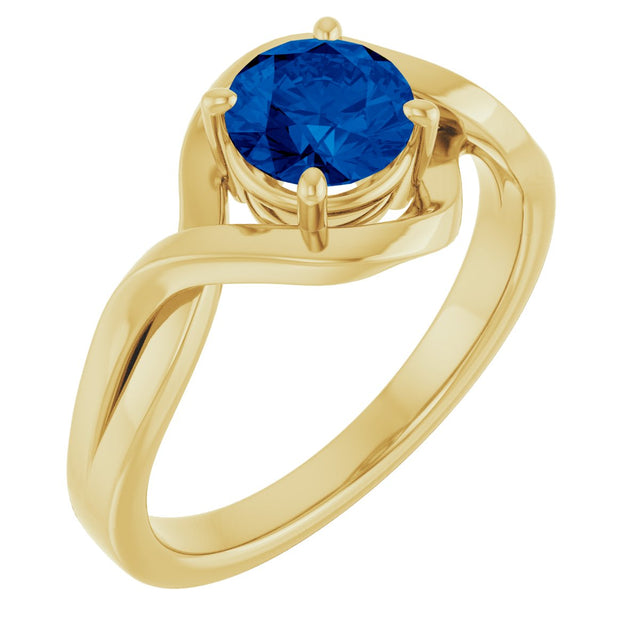 14K Gold Round Lab-Grown Blue Sapphire Infinity-Inspired Ring - Yellow Gold