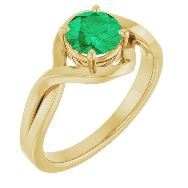 14K Gold Round Lab-Grown Emerald Infinity-Inspired Ring - Yellow Gold