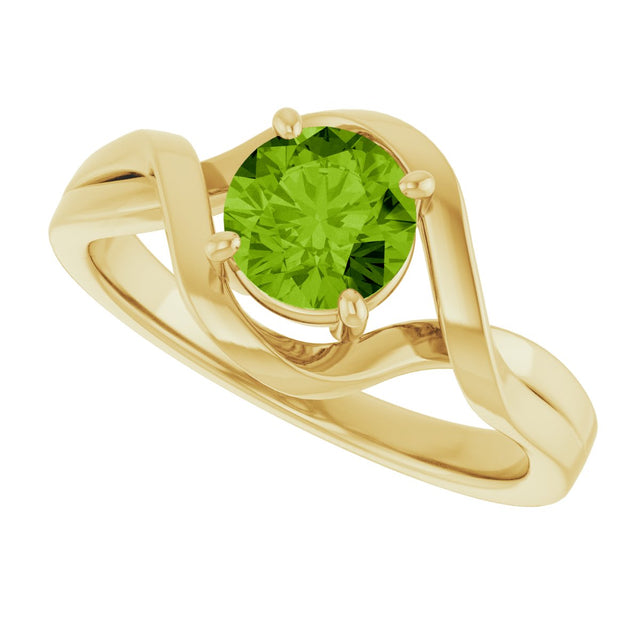 14K Gold Round Natural Peridot Infinity-Inspired Ring - Yellow Gold - view 5