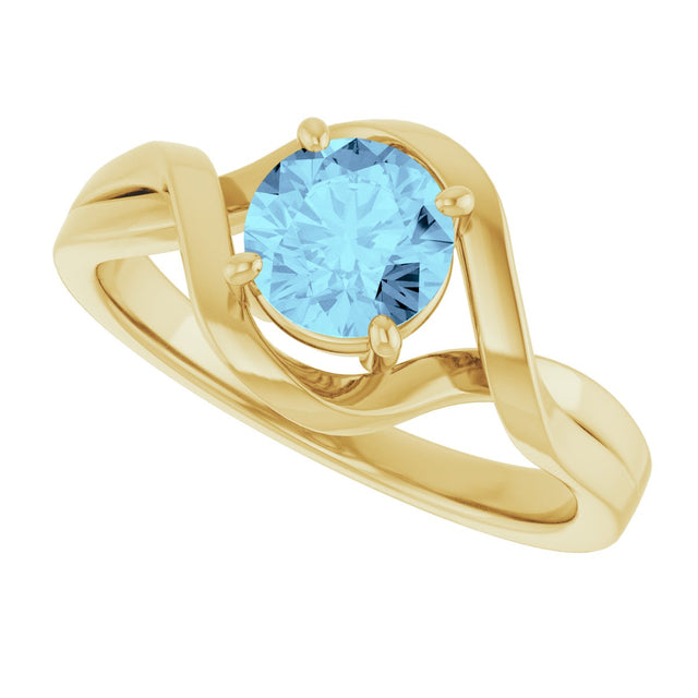 14K Gold Round Natural Aquamarine Infinity-Inspired Ring - Yellow Gold - view 5