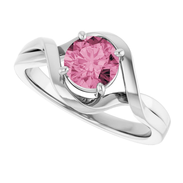 14K Gold Round Natural Pink Tourmaline Infinity-Inspired Ring - White Gold - view 5