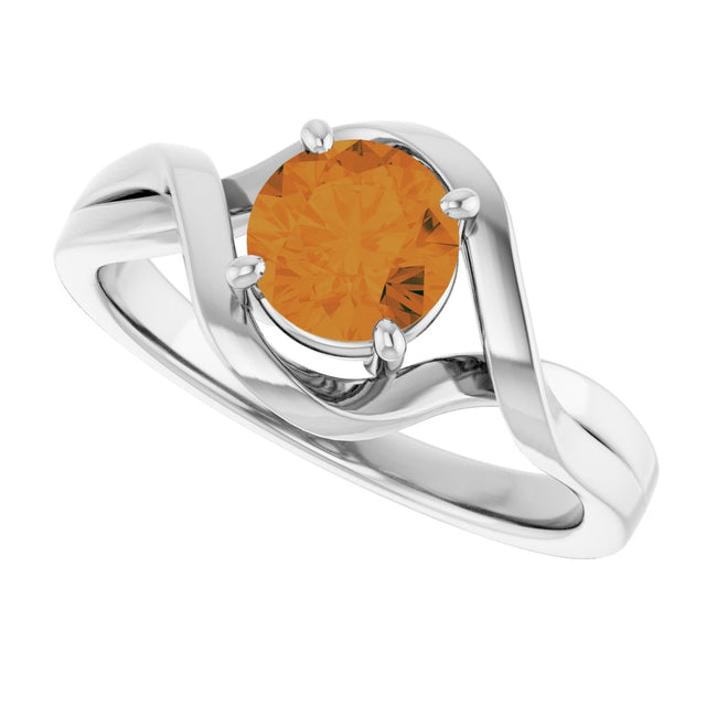 14K Gold Round Natural Citrine Infinity-Inspired Ring - White Gold - view 5
