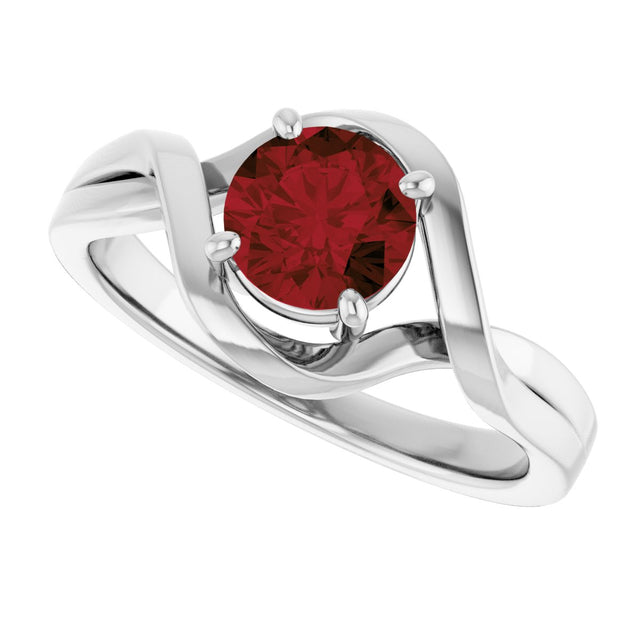 14K Gold Round Natural Mozambique Garnet Infinity-Inspired Ring - White Gold - view 5