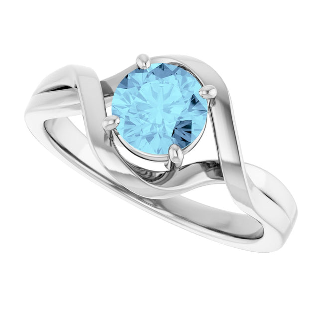 14K Gold Round Natural Aquamarine Infinity-Inspired Ring - White Gold - view 5