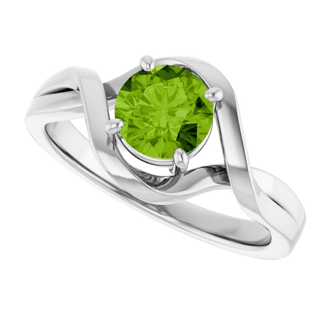 14K Gold Round Natural Peridot Infinity-Inspired Ring - White Gold - view 5