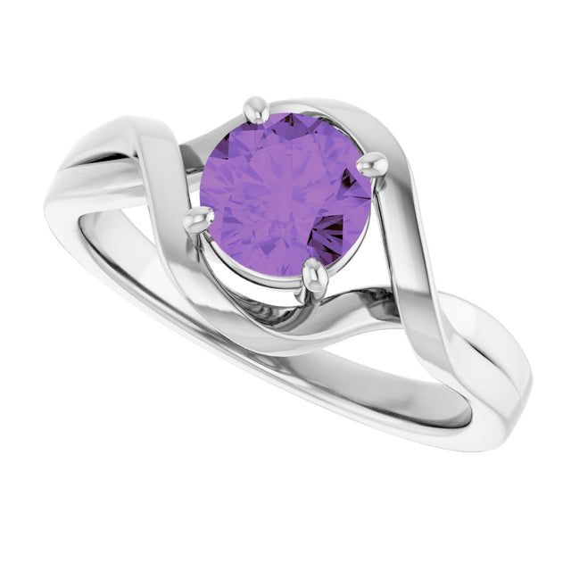 14K Gold Round Natural Amethyst Infinity-Inspired Ring - White Gold - view 5