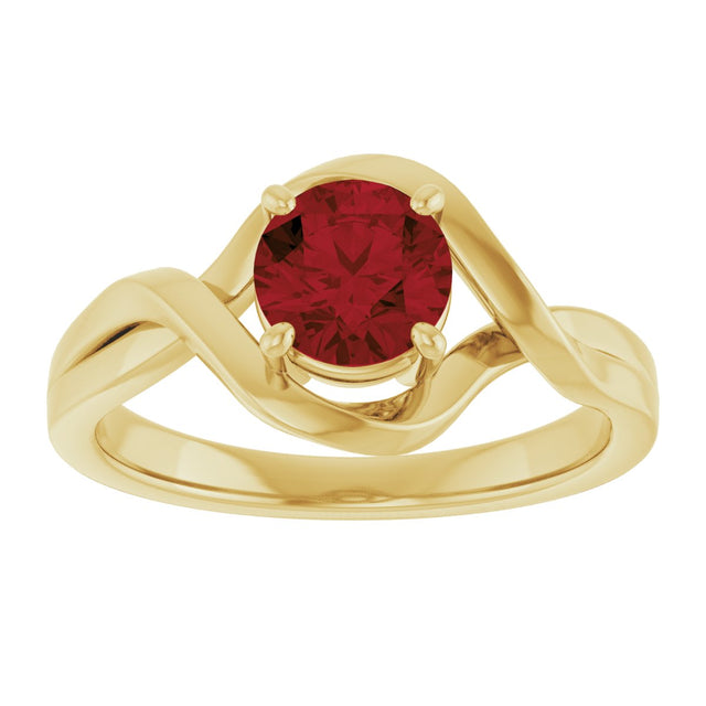 14K Gold Round Natural Mozambique Garnet Infinity-Inspired Ring - Yellow Gold - view 3