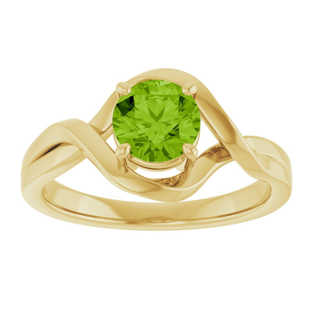 14K Gold Round Natural Peridot Infinity-Inspired Ring - Yellow Gold - view 3