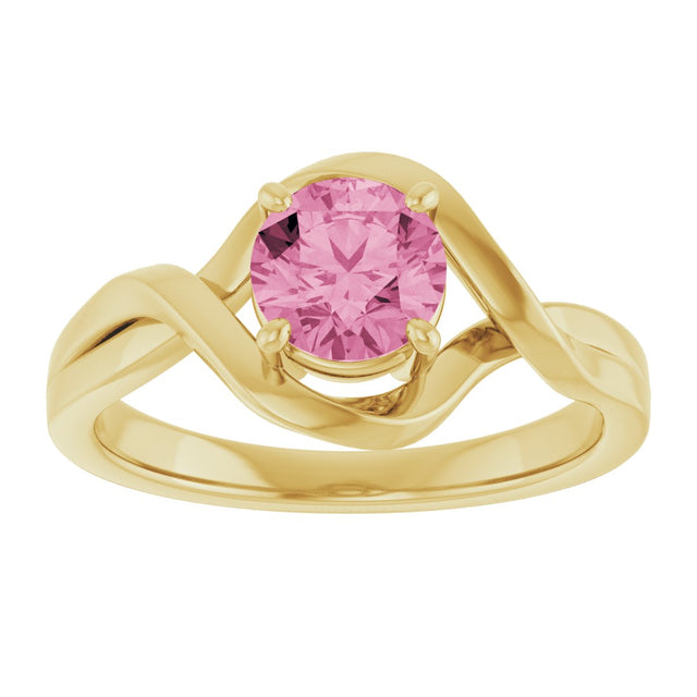 14K Gold Round Natural Pink Tourmaline Infinity-Inspired Ring - Yellow Gold - view 3