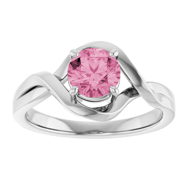 14K Gold Round Natural Pink Tourmaline Infinity-Inspired Ring - White Gold - view 3