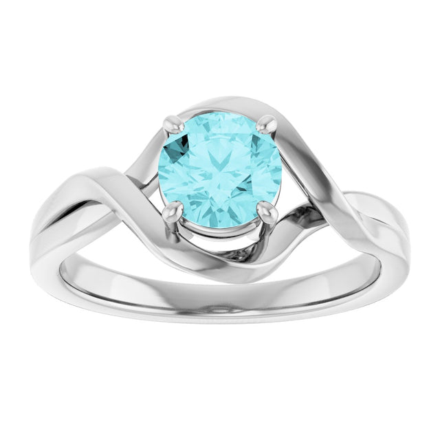 14K Gold Round Natural Blue Zircon Infinity-Inspired Ring - White Gold - view 3