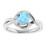 14K Gold Round Natural Aquamarine Infinity-Inspired Ring - White Gold - view 3