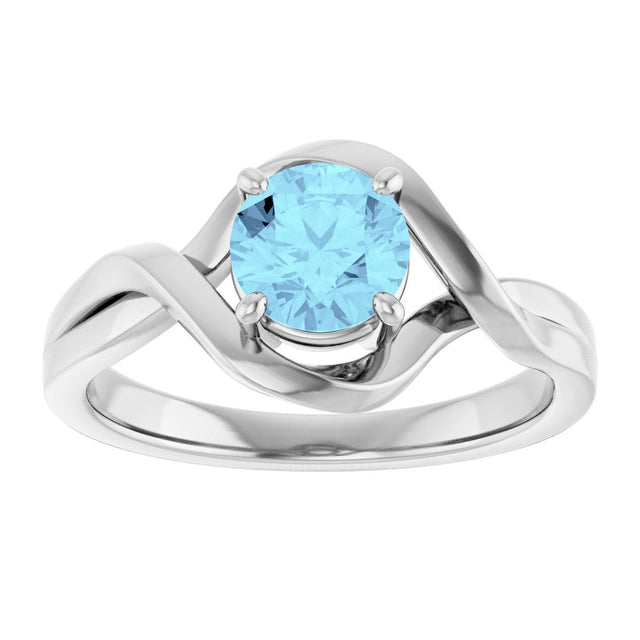 14K Gold Round Natural Aquamarine Infinity-Inspired Ring - White Gold - view 3