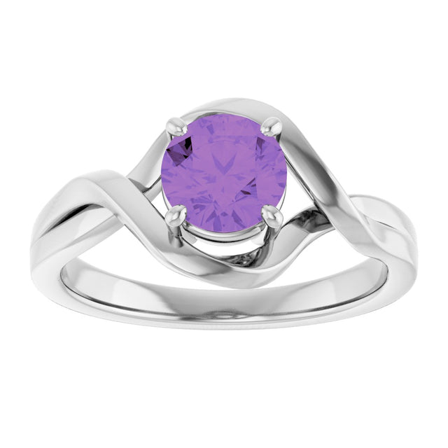 14K Gold Round Natural Amethyst Infinity-Inspired Ring - White Gold - view 3