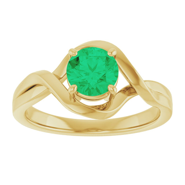 14K Gold Round Lab-Grown Emerald Infinity-Inspired Ring - Yellow Gold - view 3